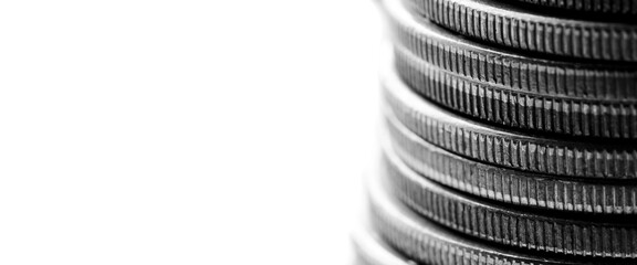 Stack of Silver Coins Representing Wealth and Prosperity White Copyspace Background