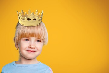 Princess concept. Girl wears a golden crown symbol of a princess.