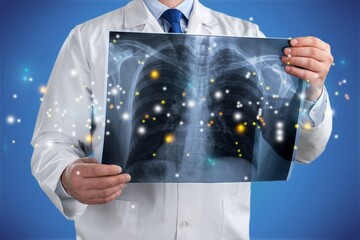Female doctor holding virtual Lungs in hand. Human organ. Healthcare hospital service