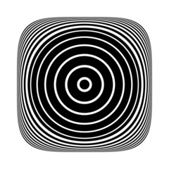 Concentric rings pattern on square button shape. 3D illusion.