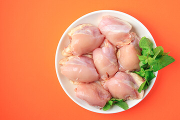 raw chicken boneless thigh pulp meat poultry fresh meal snack on the table copy space food background rustic. top view 