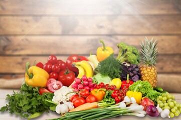 Assorted organic fresh vegetables and fruits