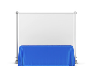 Blank tradeshow tablecloth with backdrop banner mockup