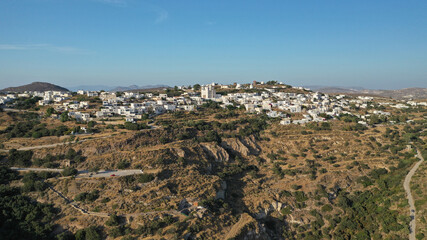 Aerial drone photo of beautiful whitewashed village of Tripiti built uphill with great views to...