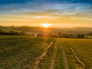 Sunrise over the landscape of czech