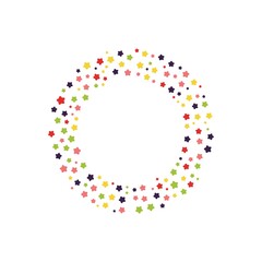 Colorful geometric stars frame - wreath. Abstract vector background with colorful stars shapes consisting of spherical geometric particles. Star's frame's colorful halftone. 