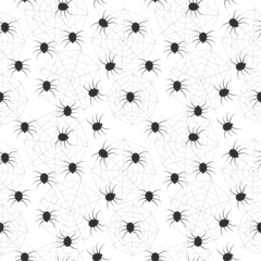 Seamless pattern with spider and cobweb. Vector graphics