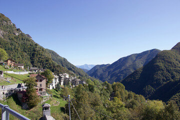 Fototapeta na wymiar View down the Onsernone Valley from Crana, Switzerland