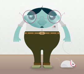 Cute nerd with a laboratory rat illustration