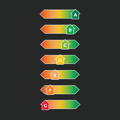 EPC icons set - Collection of energy performance certificate icons to display power consumption of a property - Ratings from G to A (High to Low consumption)