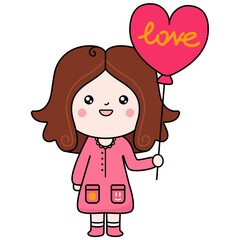 Kawaii girl with love balloon