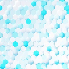 White and Blue hexagon texture background. Pattern background. 3d rendering. Hexagon brick wall.