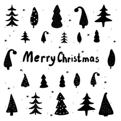 illustration lettering merry Christmas and holiday elements, forest.Vector illustration 