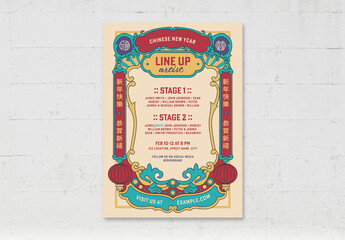 Chinese New Year Festival Flyer with Traditional Chinese Border Layout