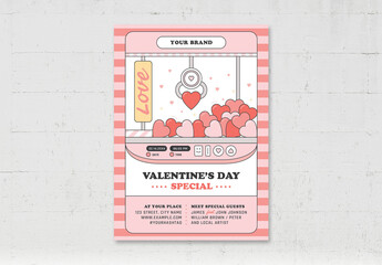 Valentines Day Flyer with Retro Arcade Concept