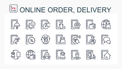 A set of vector illustrations, icons online order, delivery. 