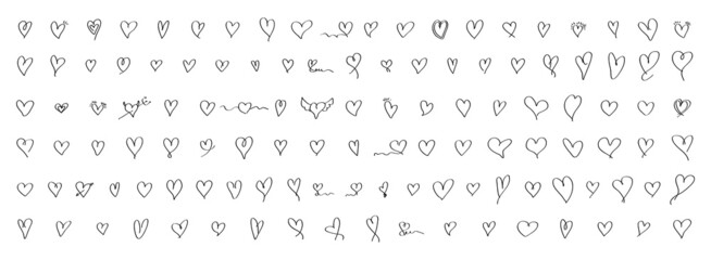 Fototapeta na wymiar Hand drawn love hearts collection. Hand drawn doodle lines. Elements for Valentine's Day. Isolated on white. Vector illustration.
