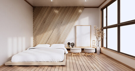 Fototapeta na wymiar interior mock up with zen bed plant and decoartion in japanese bedroom. 3D rendering.