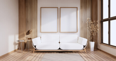 Minimalist interior , Sofa furniture and plants, modern room design.3D rendering