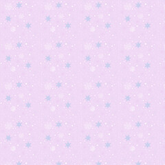 Seamless repeating winter pattern with snowflakes in white-pink-blue color