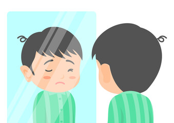 Fototapeta premium 鏡で自分の寝起きの顔を見る男性