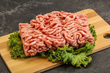 Raw pork minced meat over board