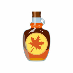 Bottle of maple syrup icon for classic hotel breakfast. Brunch healthy start day options food. Vector illustration.