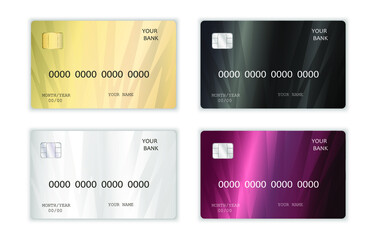 Realistic detailed credit cards set with colorful abstract design background. Golden credit card. Silver credit card. Vector illustration design EPS10
