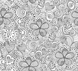 Decorative floral vector seamless pattern with hand drawn flowers and ornaments