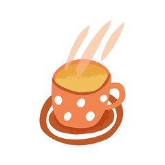 Retro style cute cup of tea with vapor in trendy boho, organic, natural pallet. Vector isolated illustration. 