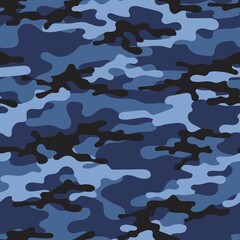 blue army vector camouflage print, seamless pattern for clothing headband or print