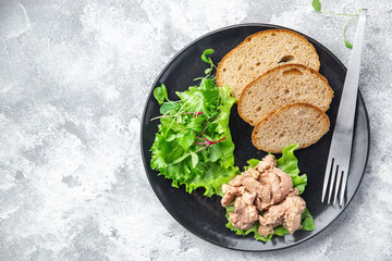 Cod liver seafood fish fat omega-3 fresh ready to eat meal snack on the table copy space food background rustic pescetarian diet