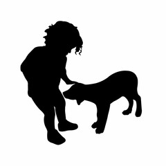 a girl and dog, silhouette vector