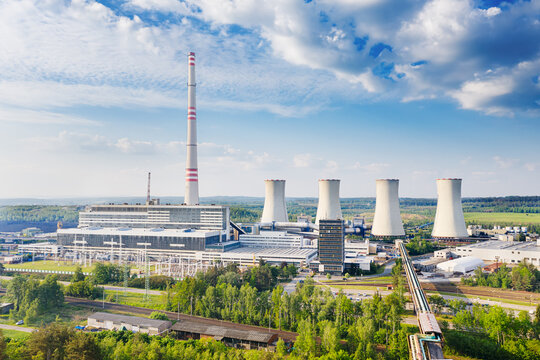 Coal power plant "Chvaletice" with chimneys and cooling towers