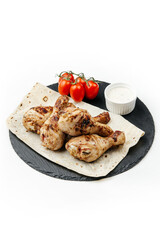 
chicken kebab on white background