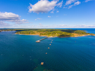 Gerrish Island aerial view from Portsmouth Harbor near Kittery Point in town of Kittery, Maine ME, USA. 