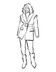 Outline illustration of a girl in a jacket. Girl in a suit fashion illustration