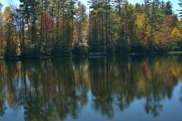 Fall colors in the setting sun along a lake