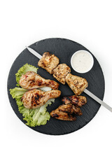 
chicken kebab on white background
