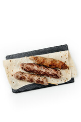 
shish kebab on white background