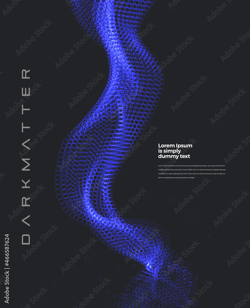 Poster abstract cover page design with shiny blue particle wave on dark background. conceptual element desi