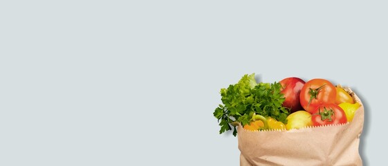 Delivery healthy food. Healthy vegan vegetarian food in paper bag
