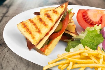 doner kebab,with fresh vegetables and meat. with large spices. restaurant serving.