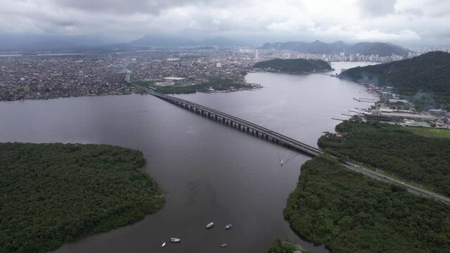 Ponte do Mar Pequeno in Praia Grande S&atilde;o Paulo, Brazil. aerial view of the bridge