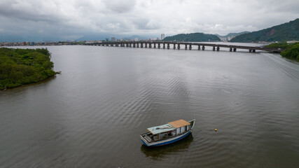 Ponte do Mar Pequeno in Praia Grande São Paulo, Brazil. aerial view of the bridge