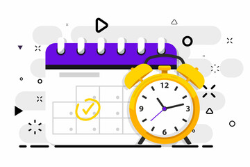 Time management. Calendar and clock as concept for effective time planning for greater productivity. Efficient workday. Workflow organization. Deadline respect, multitasking. Effective time management - obrazy, fototapety, plakaty