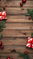 Christmas and New Year background with fir decorations on vintage background