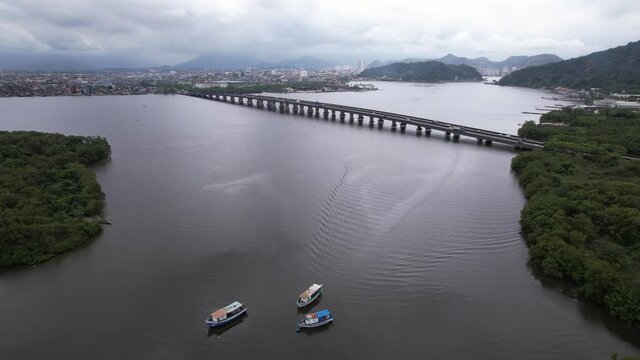 Ponte do Mar Pequeno in Praia Grande S&atilde;o Paulo, Brazil. aerial view of the bridge