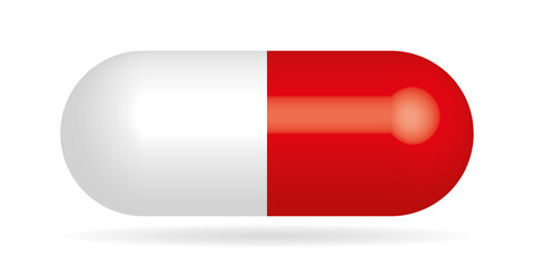 Red-white pill. Drug or medicament symbol.