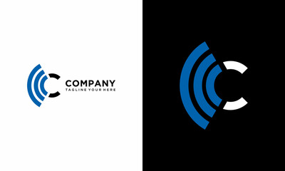 letter c wifi area signal logo concept vector template on a black and white background.